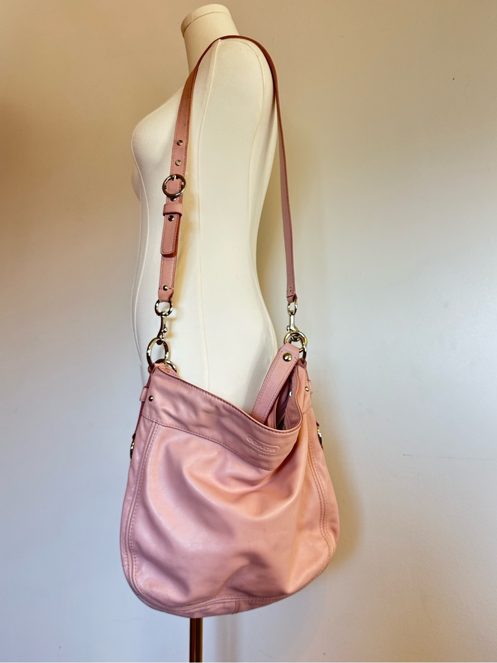 Vintage Blush PINK COACH Large Zoe Leather Hobo Bag Y2K Convertible F14706 🌸💕 - Picture 3 of 9